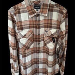 Men's Tan and Brown Checkered Shirt by Brixton size S